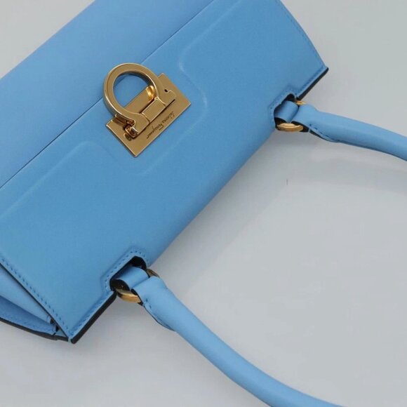 Salvatore Ferragamo Gancini Shoulder Bag Leather Blue Gold Auth 114931V - Picture 7 of 14